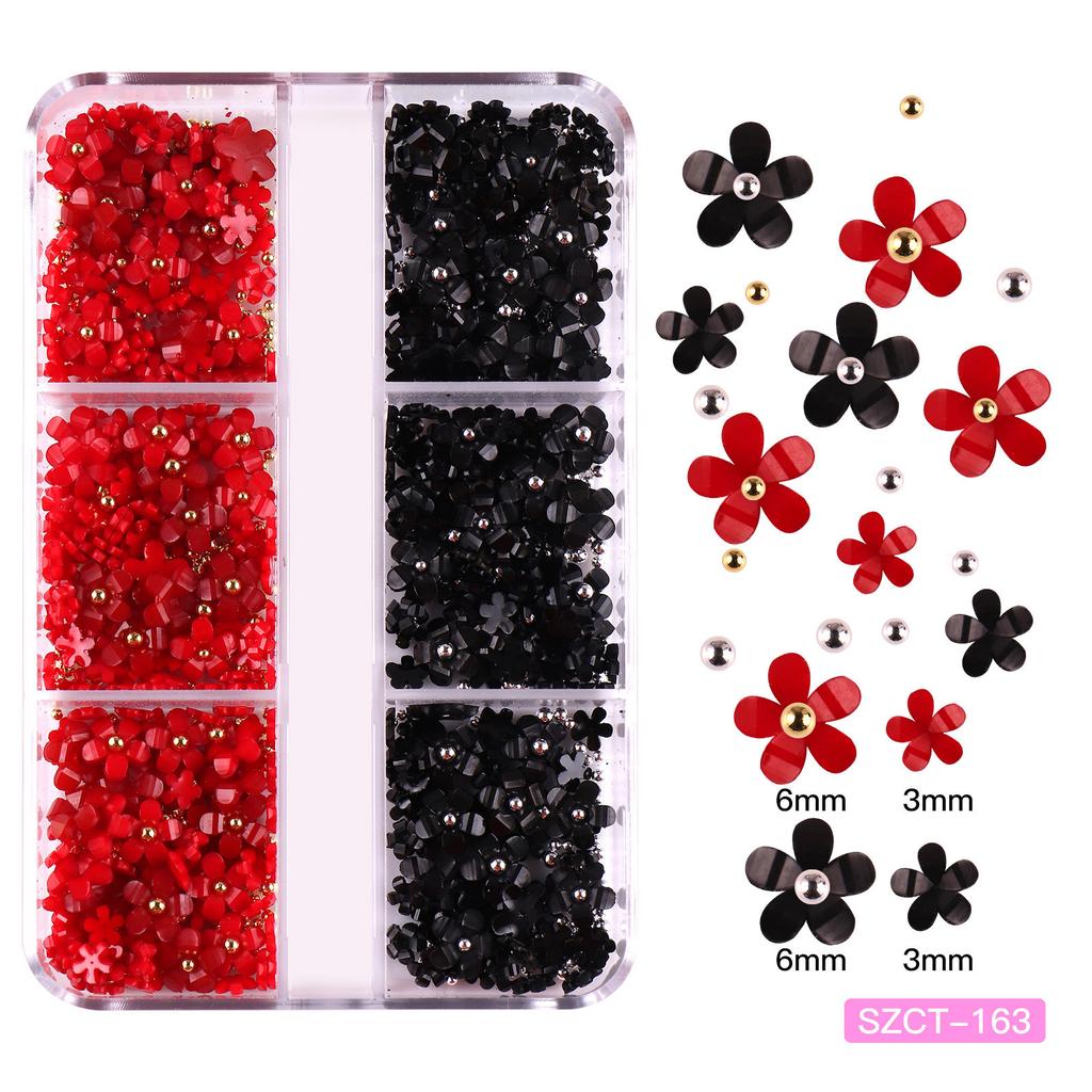 Nail Art Five-Petal Flower Ornament Macaron Three-Dimensional Resin Steel Ball Nail Art Jewelry Mixed