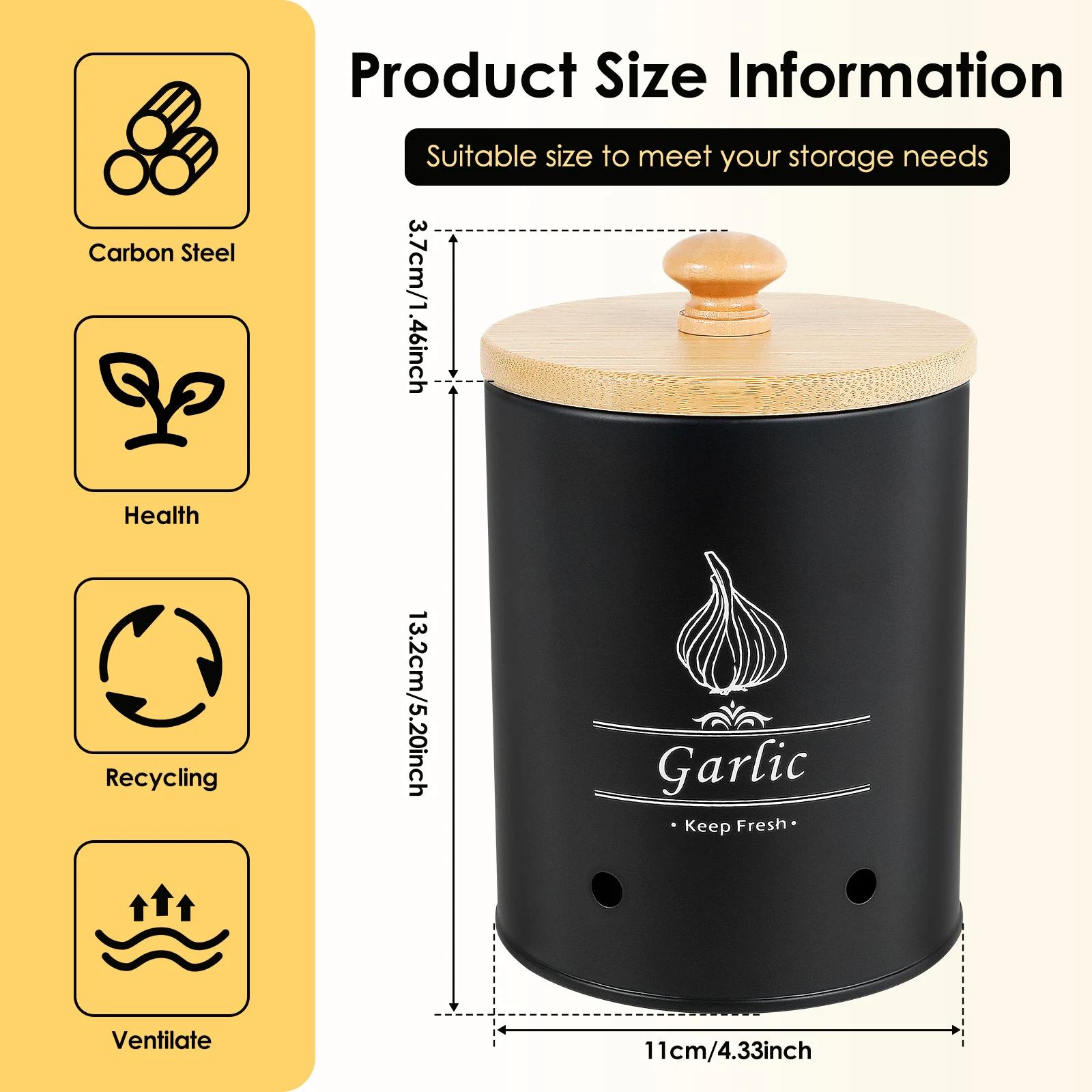 

Чесночница Контейнер для хранения Держатель Металлическая емкость для хранения чеснока с бамбуковой крышкой Контейнер для хранения овощей с вентиляционными отверстиями M чёрный