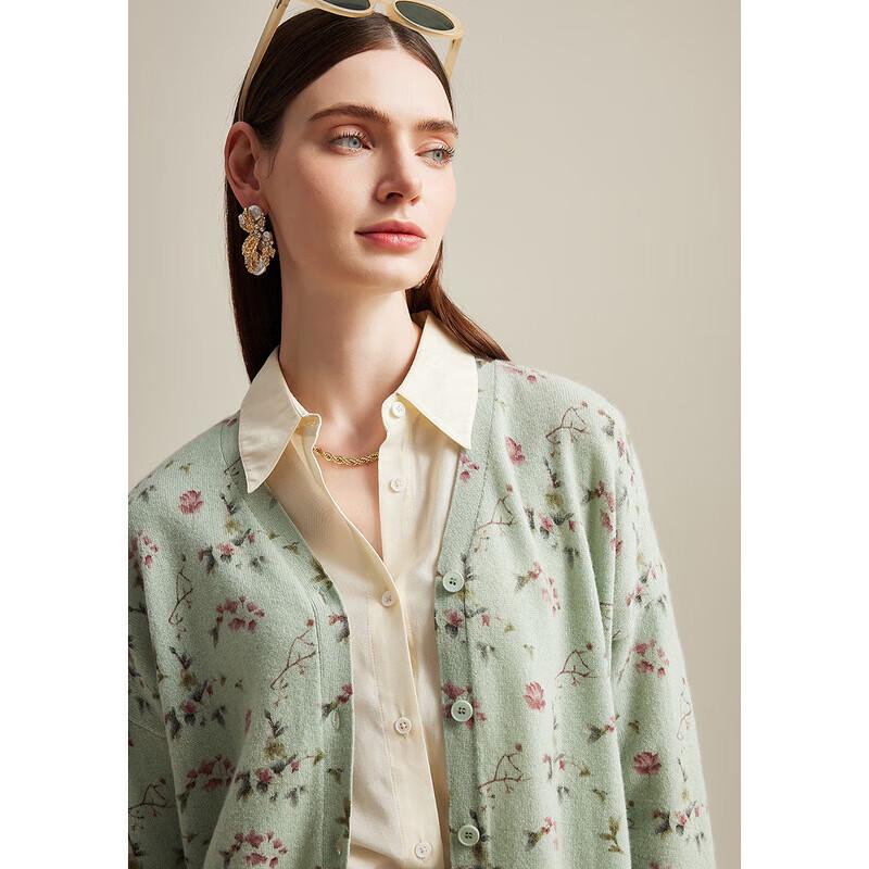 Women's Pure Cashmere V-Neck Printed Cardigan