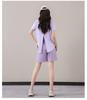 Women's Purple Two-Piece Set: Quick-Dry Ice Silk T-Shirt & Loose Five-Point Cargo Shorts