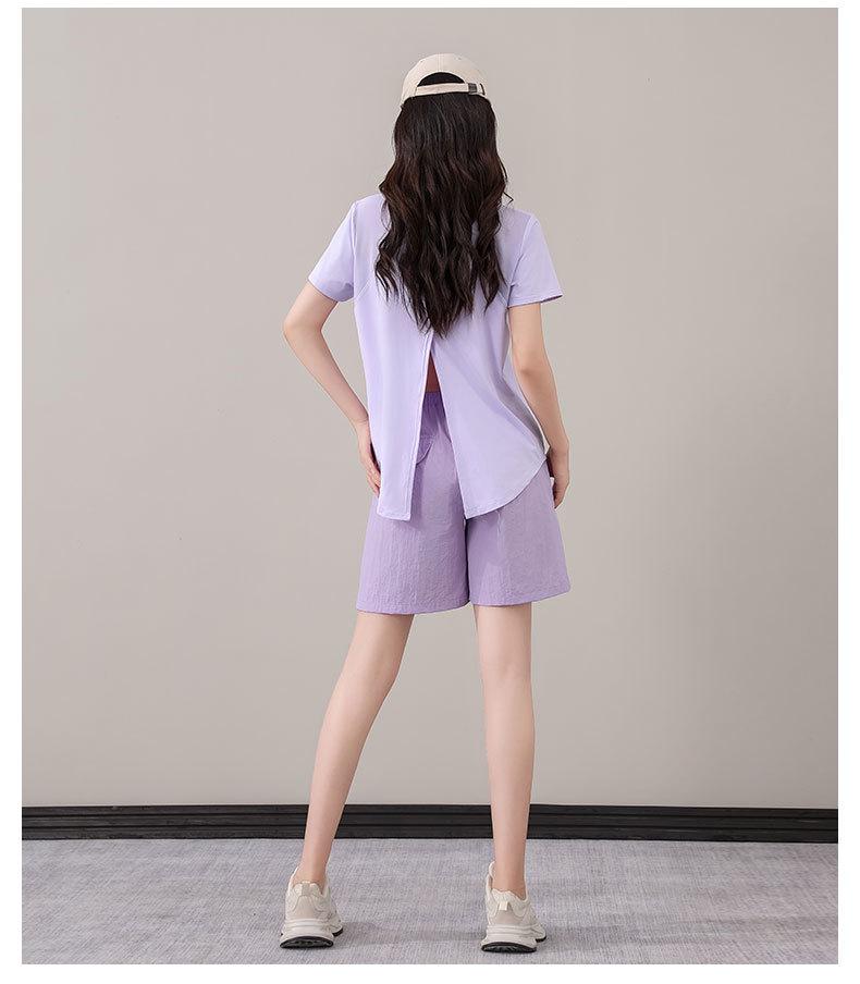 Women's Purple Two-Piece Set: Quick-Dry Ice Silk T-Shirt & Loose Five-Point Cargo Shorts