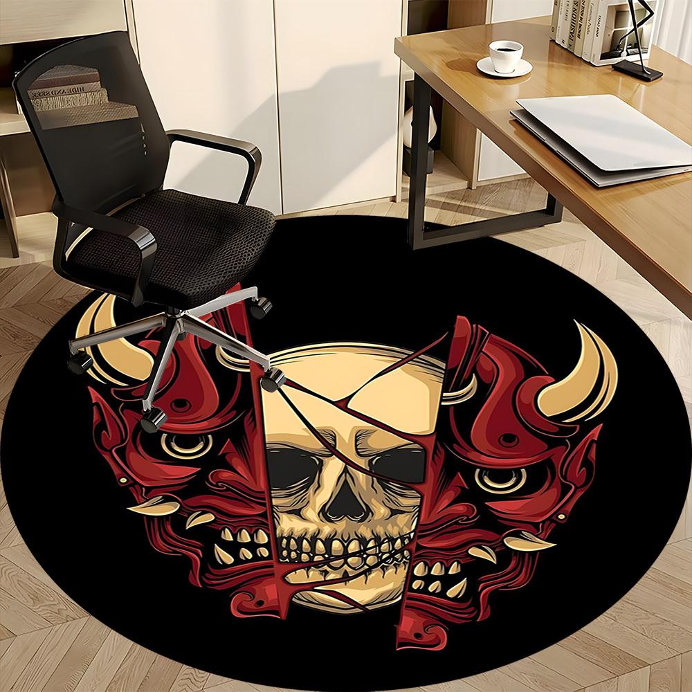 1pc Skull Demon Office Round Area Rug, Under Office Chairs Bedroom Living Room Home Decor, Room Deco, Available In Various Sizes