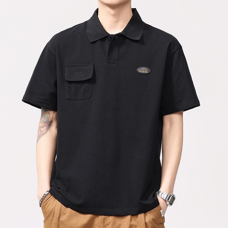 New Men's American Retro Heavy Work Clothes Polo Shirt Collar Half-sleeve Short-sleeve T-shirt Men
