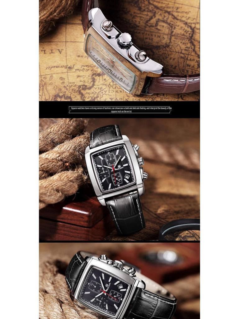 Megir 2028 Fashionable Retro Men's Chronograph Square Leather Watch