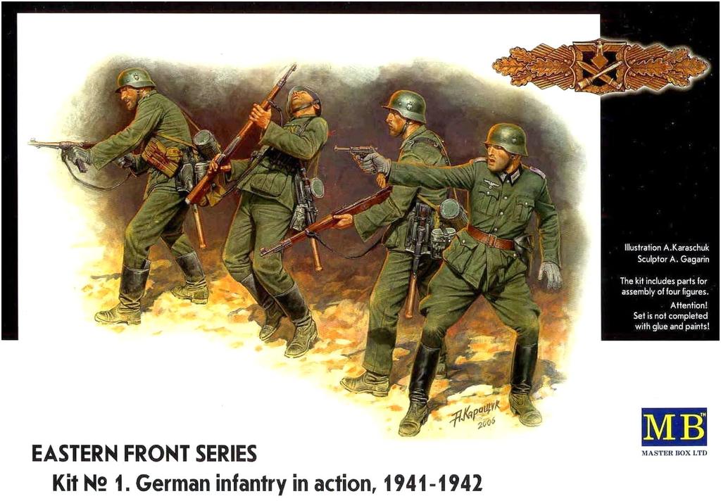 Master Box 1/35 Scale German Wehrmacht Infantry, Eastern Front 1, 1941-1942, 4-Piece Plastic Model Kit, MB35022