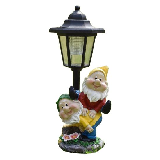 Garden Statue with LED Solar Lamp Weather Resistant Automatic Charging Outdoor Patio Sculpture Decor LED Light