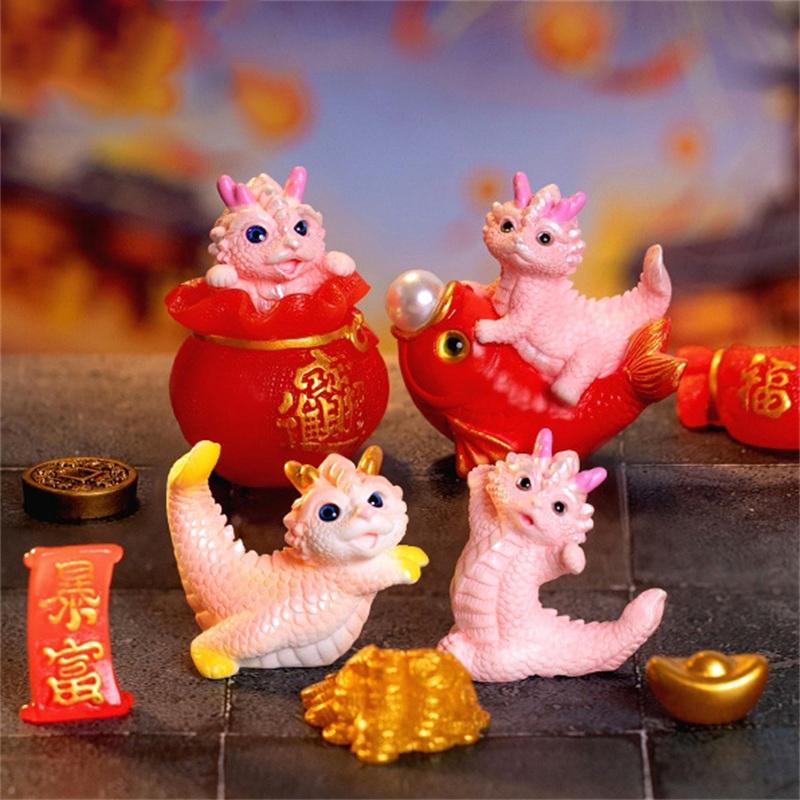 Cute Mini Dragon Figurine 2023 Year Of The Dragon Ornament Micro Landscape Decoration Dollhouse Miniature Toy