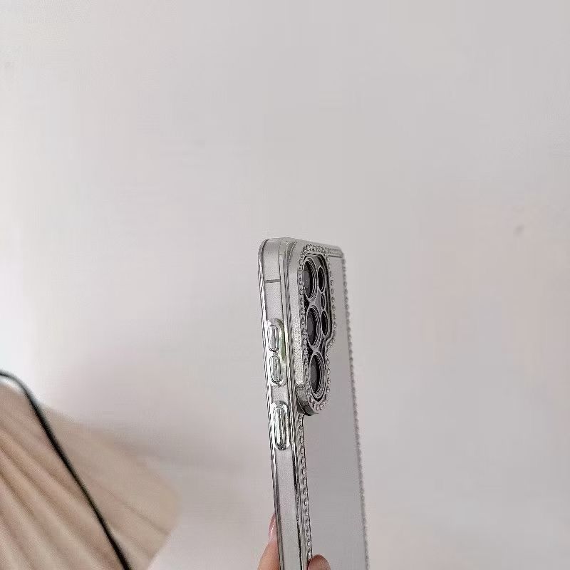 Luxury Electroplating Makeup Mirror Case For iPhone 17 16 15 14 18 Pro Max Samsung Galaxy S26 S25 S24 S23 Glitter Diamond Border Protection Back