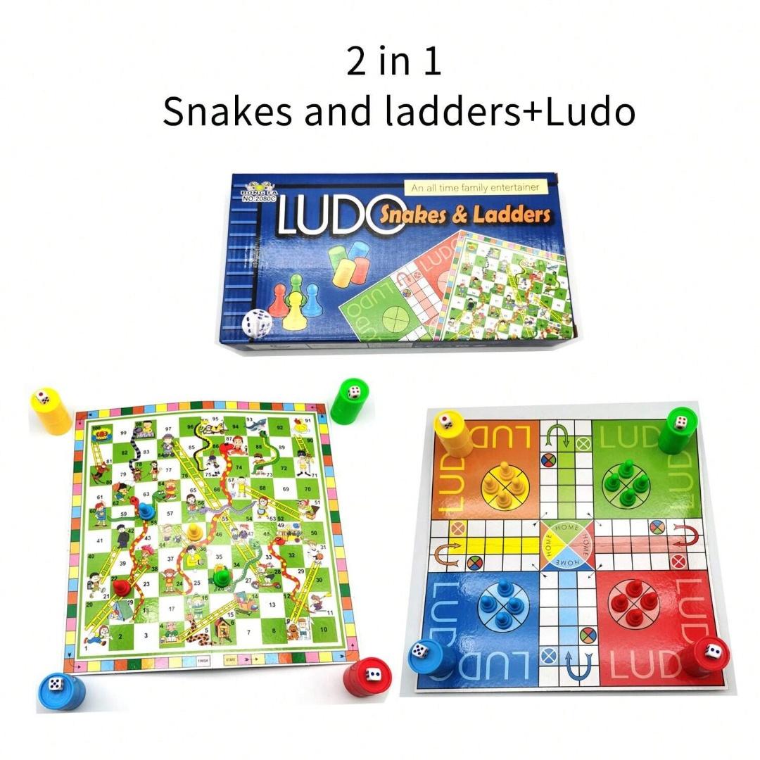 2-In-1 Snake Ladder Chess + Ludo Family Board Game, Card Game, Ideal Game For Parties, Gift