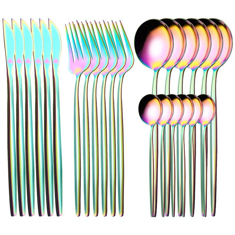 Luxunry 24Pcs Gold Dinnerware Flatware Set Silverware Stainless Steel Dinenr Knife Fork Coffee Spoon Home Tableware Cutlery Set