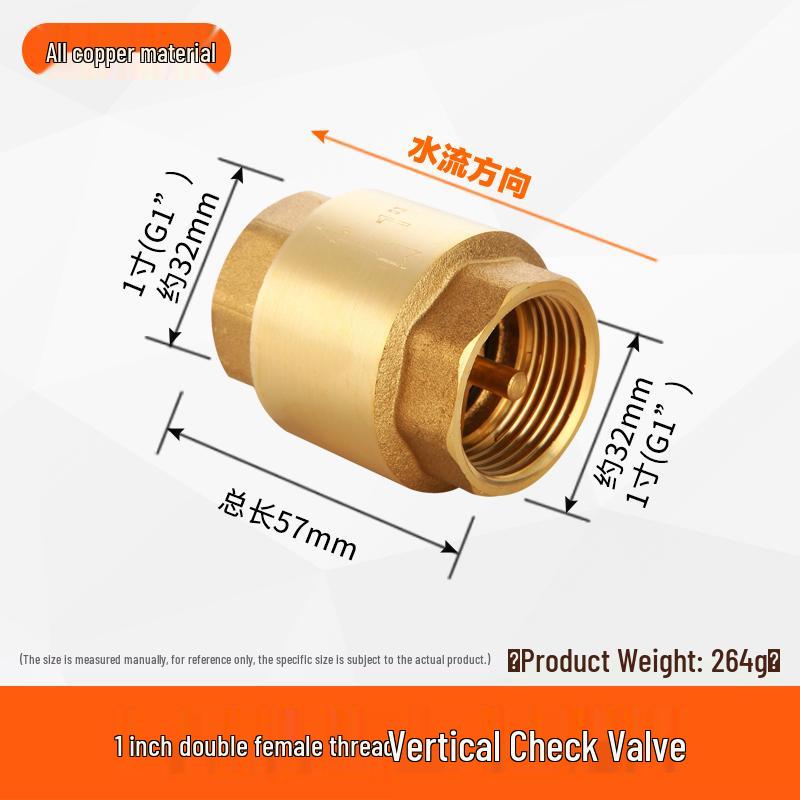 All-Copper 1-Inch Vertical Spring Check Valve with Male/Female Threads, One-Way Backflow Preventer for Water Pipes and Meters.