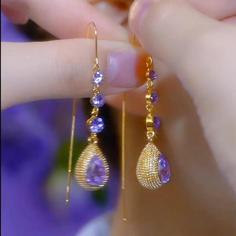 

Fashion design sense Diamond drop earline earrings Retro light luxury high sense Internet celebrity earrings Long fringed earrings