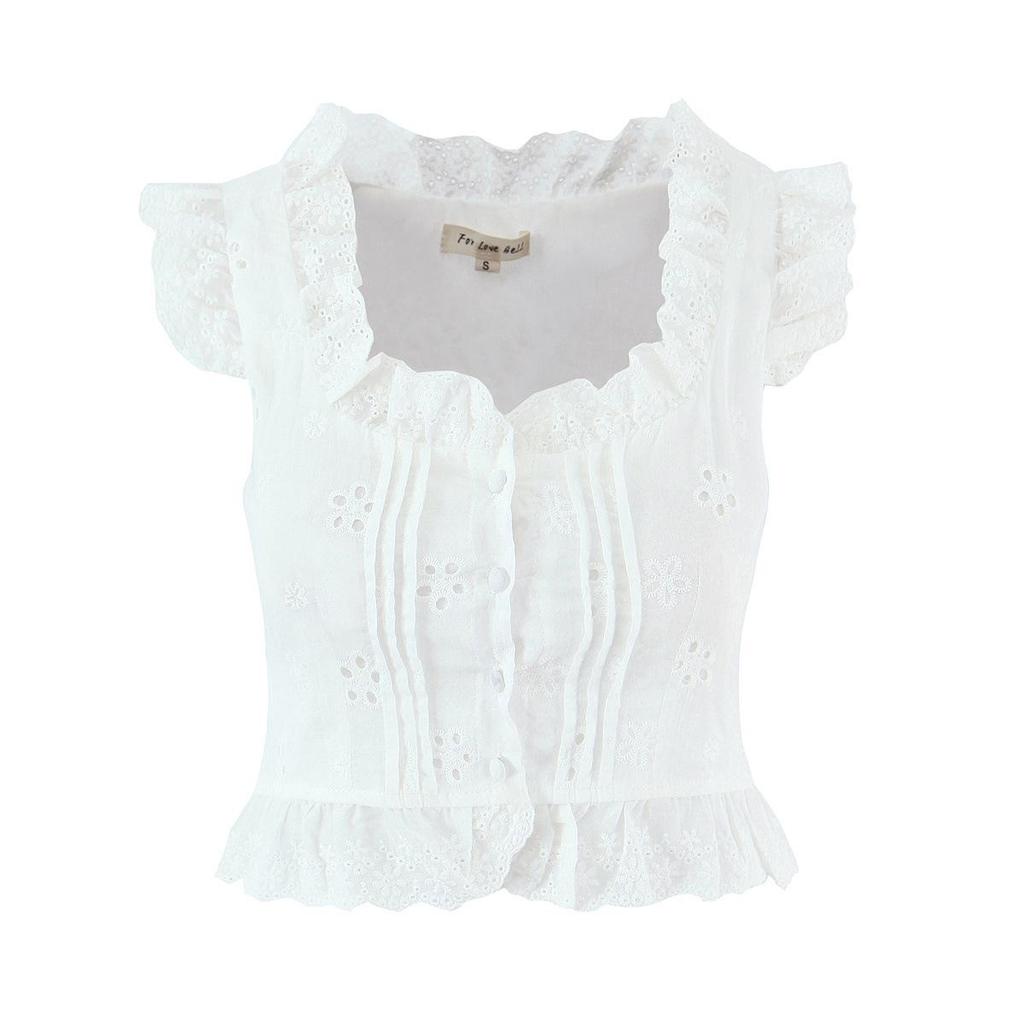 7704 - Women's French Retro Square Neck Ruffle Top & Lace-up Embroidered Skirt Set