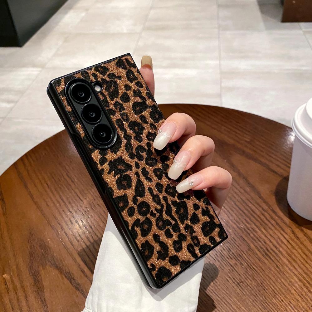 Luxury Fashion Business Sle Flush Leopard Leather Textured Phone Case For Samsung Galaxy Z Fold 7 6 5 4 3 5G Hard PC Back Cover