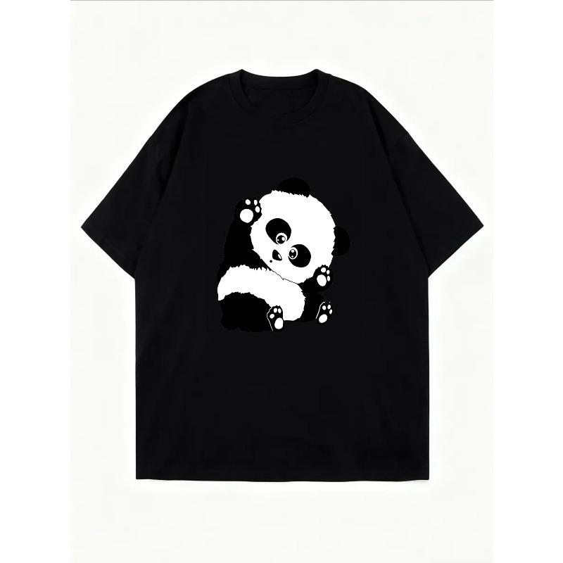 Niedliches Panda-Print T-Shirt Weiß Cartoon Panda Design Für Freizeitkleidung Und Alltagsoutfits