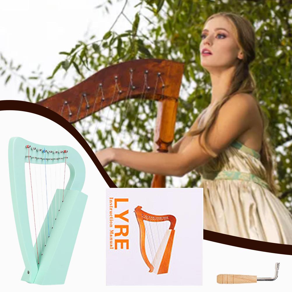 8 Strings Lyre Harp Solid Wood Mini Harp with Tuning Wrench Stringed Instrument for Kids and Adult Beginner