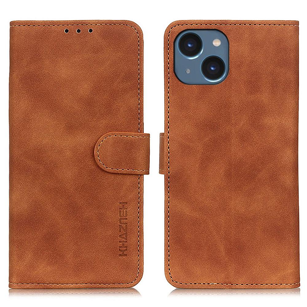 

KHAZNEH Ретро противоударный чехол-подставка для телефона для iPhone 15, чехол-кошелек из ПУ кожи Brown