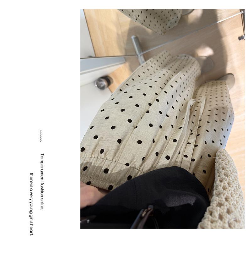 Damen Hochtaillierte Leinenhose mit Polka Dots - Sommer Elastisch Weiter Bein, Große Größe