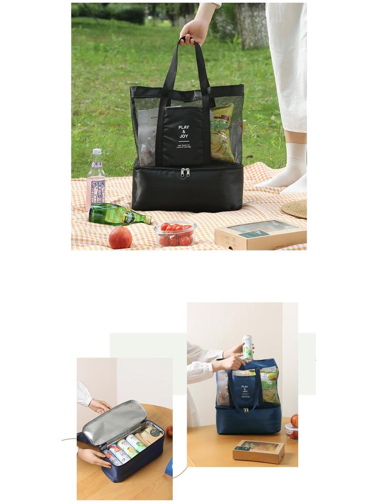 Waterproof Mesh Beach Bag, Large Capacity, Dry/Wet Separation, Double Layer, Portable Picnic Bag, Multifunctional and Simple Design.