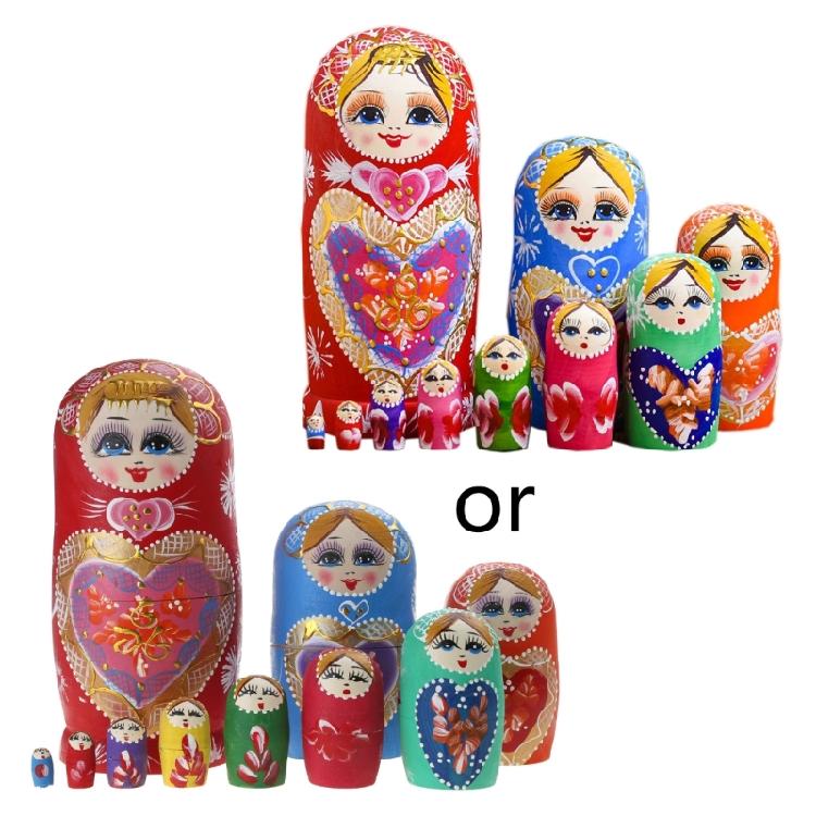 10pcs Handmade Matryoshka Stacking Nested Dolls Chinese Stye Kids’ Room Decor