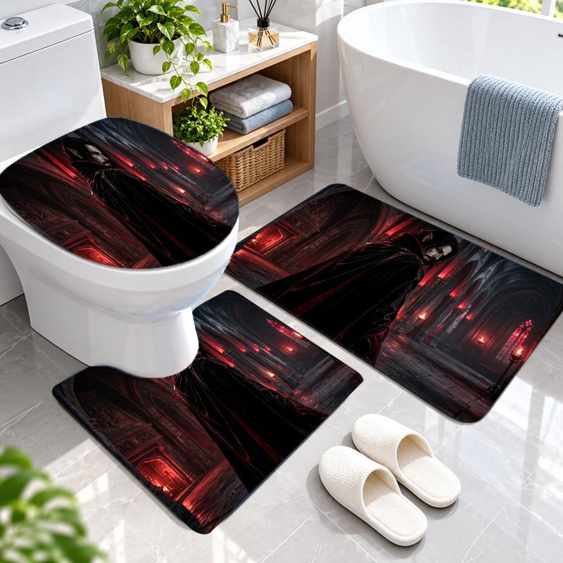 3Pcs Flannel Toilet Mat Set Dracula Bathroom Rug Bath Carpet Non Slip Home Decor