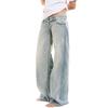 Washed Blue Relaxed Fit Low Rise Straight Leg Denim Jeans Women Streetwear Vintage Style