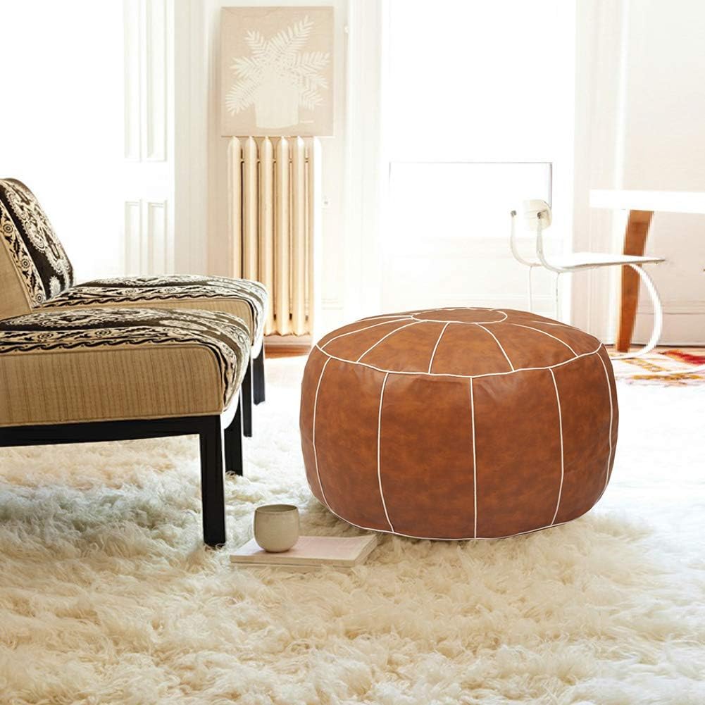 Decorative Pouf Foot Stool Round Unstuffed Leather Ottoman Cushion Storage seat or for Resting Your Feet on, Floor Chair Foot Living Room Bedroom