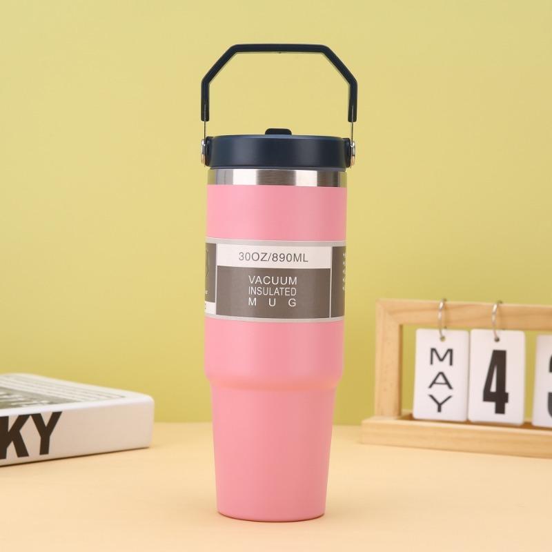 Portable Car Cup Stainless Steel Thermos Cup with Straw and Handle Double Wall Travel Sports Water Bottle Coffee Vacuum Bottle