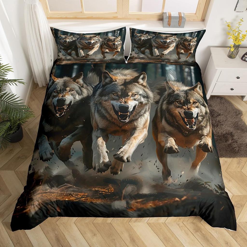 Wolf Bedding Sets Twin Queen King Size Wild Animal Theme Duvet Cover Set For Kids Teens Adults Room Decor 2 Pillowcases No Quilt
