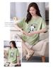 Women's Summer Korean-Style Cotton Cropped Pajamas with Split Sleeves - Cute, Versatile Two-Piece Set for Home or Outdoor Wear.
