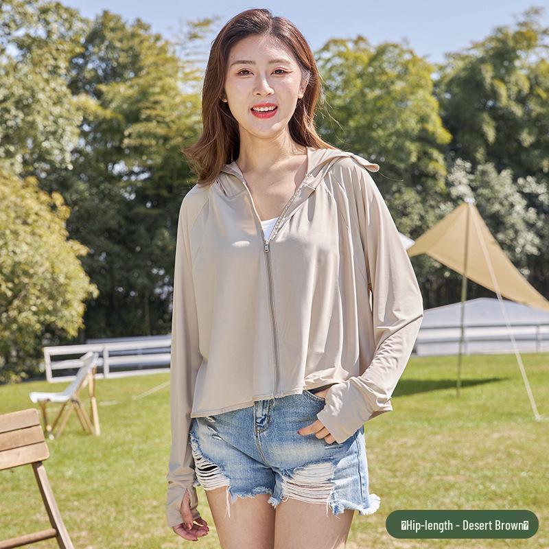 

Женская куртка с капюшоном для защиты от солнца из ледяного шелка UPF100+ - Легкий, дышащий летний УФ-топ One Size