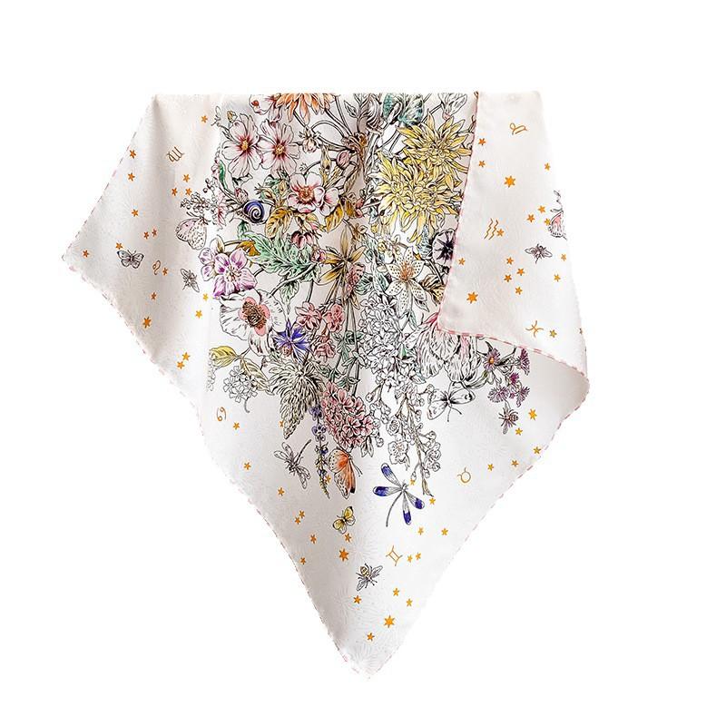 [Flower dill fireworks pattern] Korean version of floral heavy silk scarf women's handmade curled mulberry silk square scarf shawl