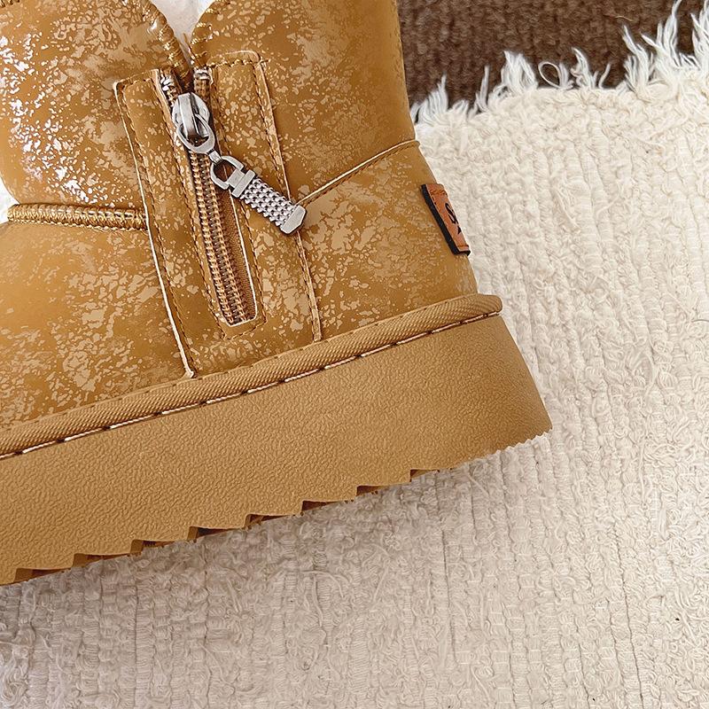 2025 Winter New Snow Boots Women's Korean Version of Round Head Retro Heightening Cotton Shoes Thick Sole Velvet Thickened Short Boots