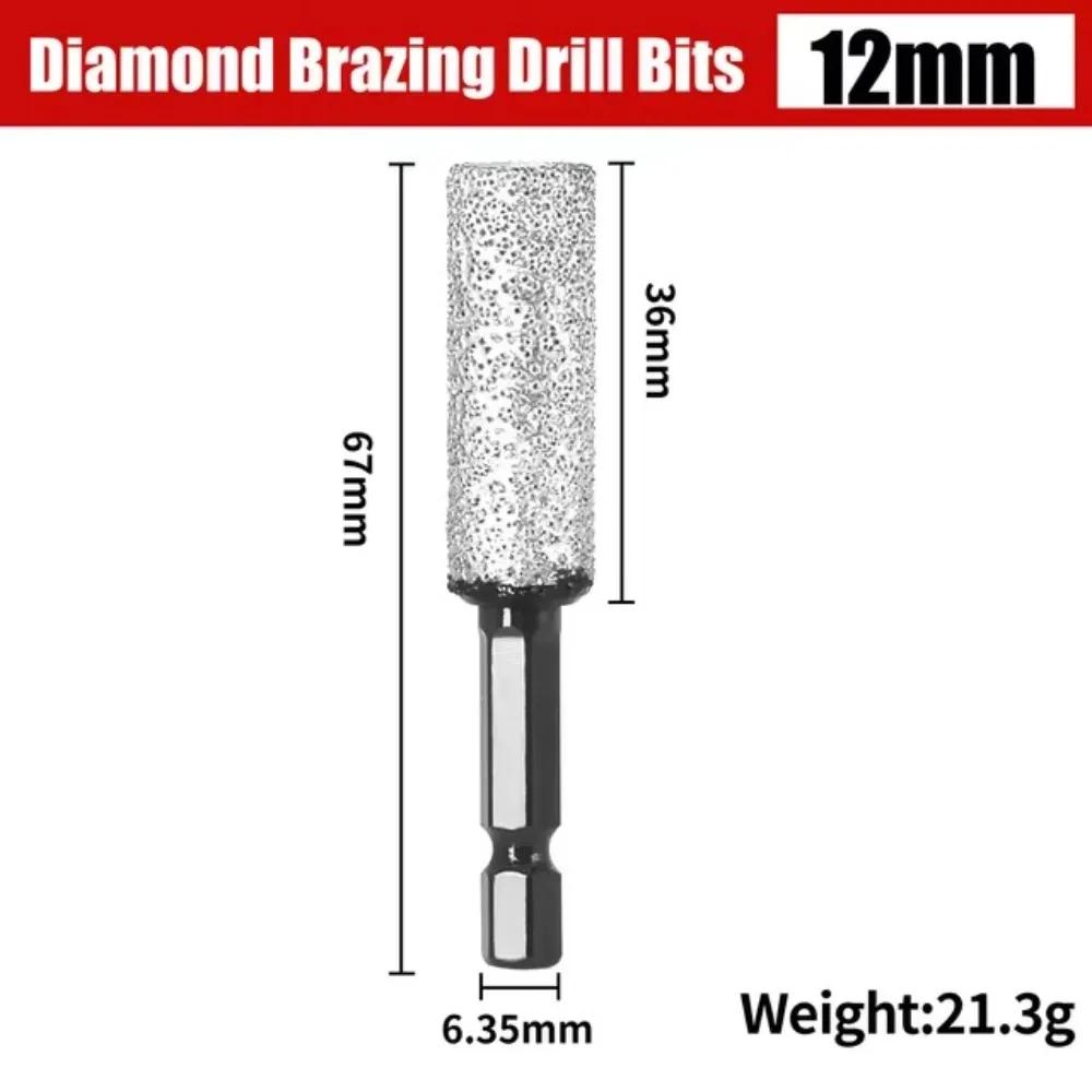Foret diamanté 6/8/10/12mm Tige hexagonale Ouvre-trou brasé céramique Scie cloche pour granit Carrelage céramique sec