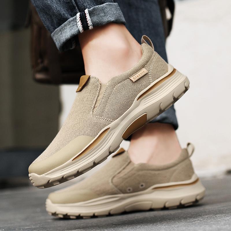 Men’s Outdoor Canvas Shoes Sneakers Driving Shoes Casual Slip on Wide Head Shoes for Farther Plus Size