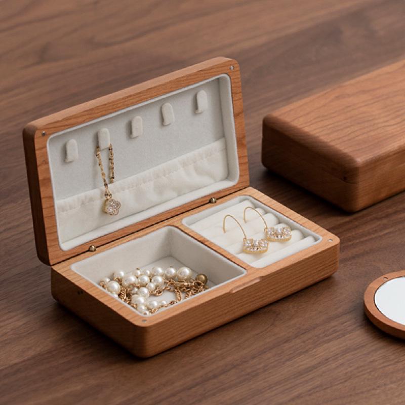 Boîte à bijoux exquise en velours de noyer noir: Rangement en Bois Massif pour Bagues et Boucles d'Oreilles