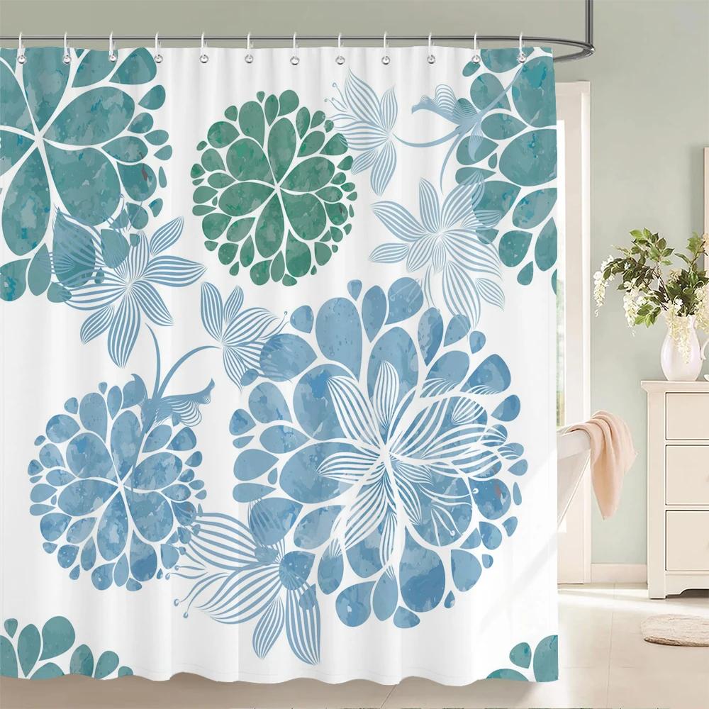 Plants and Floral Shower Curtain, Texture Fabric Bathroom Decor Watercolor Flowers and Plants Shower Curtians with Hooks