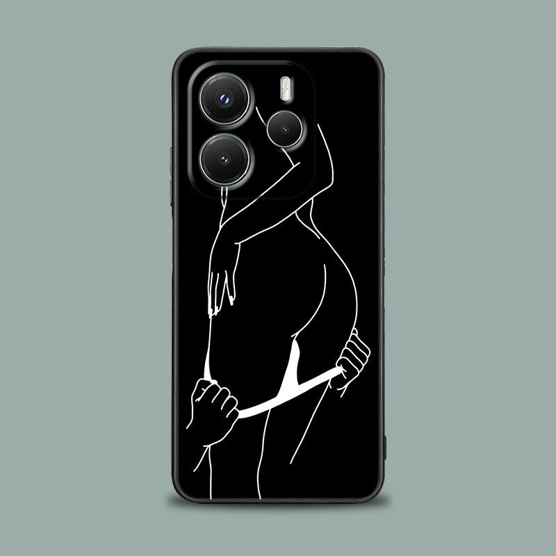 Handyhülle für Xiaomi Redmi 15C 14C 12C 13C 4G Redmi Note 15 14 13 12 11 10 Pro Plus 12S Hülle Sexy Linienkunst Liebhaber Paar Kuss