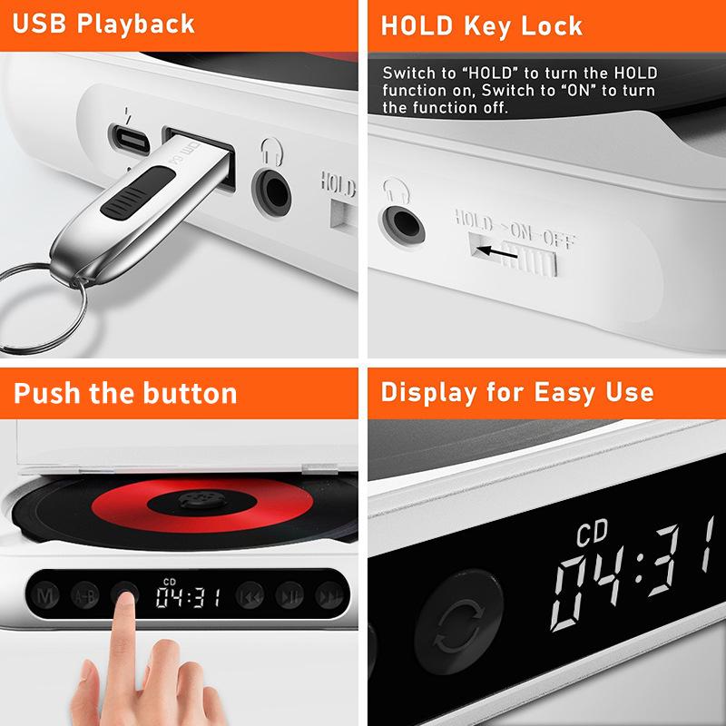 Compact Bluetooth CD Player with Speaker for English Audio Albums