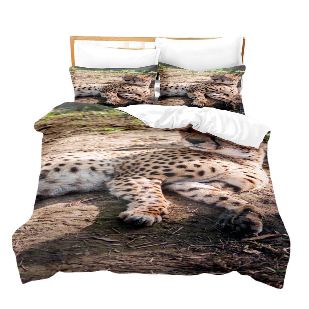 Animal, Leopard Series To Map Custom High Definition Bed Film Digital Printing 3D Quilt Set Three-Piece Home Textile Kit