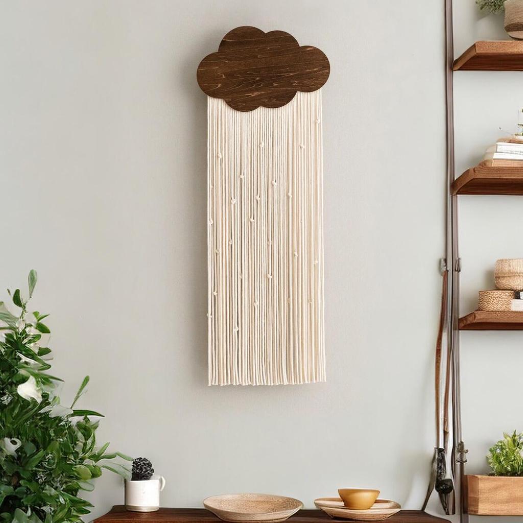 Nordic Style Wooden Cloud Tapestry with Cotton Rope and Tassels - DIY Kit