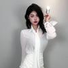 Korean Dongdaemun Gentle Sexy Feminine Ribbon Sheer Long Sleeve Shirt