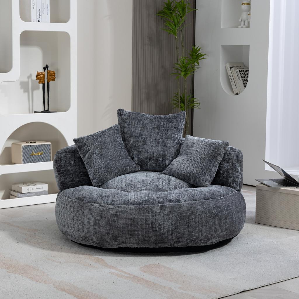 Lazy Sofa High Back Bean Bag Chair Couch with Three Cushions for Adults and Children, Single Gaming Sofa Chair for Bedroom, Office (Gray Chenille)