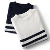 Men's Striped Pure Wool Round Neck Casual Thick Knit Sweater for Autumn & Winter