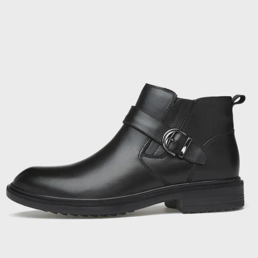 Winter Buckle Design Top Layer Leather Chelsea Boots Men Business Martin Style Large Sizes Available