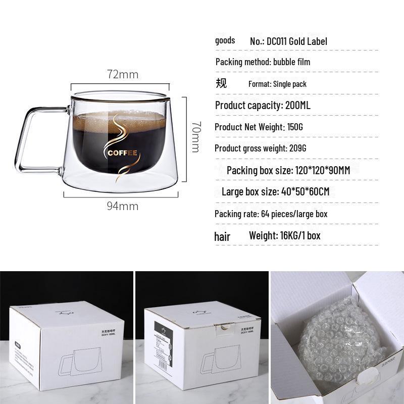 

Прозрачная двухслойная стеклянная чашка для кофе Mingshangde 100-450ml