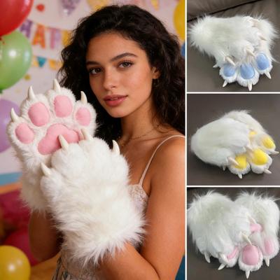 Mănuși Blănoase Labe de Pisică Mănuși de Pluș Labe de Animal Mănuși Gheare de Pisică Mănuși Pufoase Cosplay Accesorii pentru Petrecere cu Costume