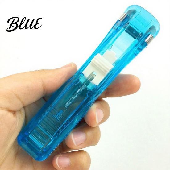 Reusable Binder Clips Paper Clip Stapler Portable Dispenser No Hole Punching Pusher with 50 Refillable Transparent Metal Office School Supplies Home