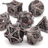 7 Pcs Silver Red Tree Stump Root Metal Dice Solid Metal Polyhedral Dice Set Suitable for Role-Playing RPG  Board Game Card Game