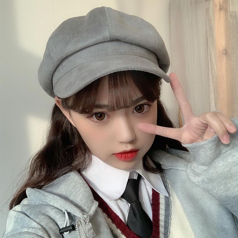 Lue Kvinne Vinter Allsidig Andetunge Åttekantet Lue Beret Kvinne Japansk Retro Varm Painter Hat